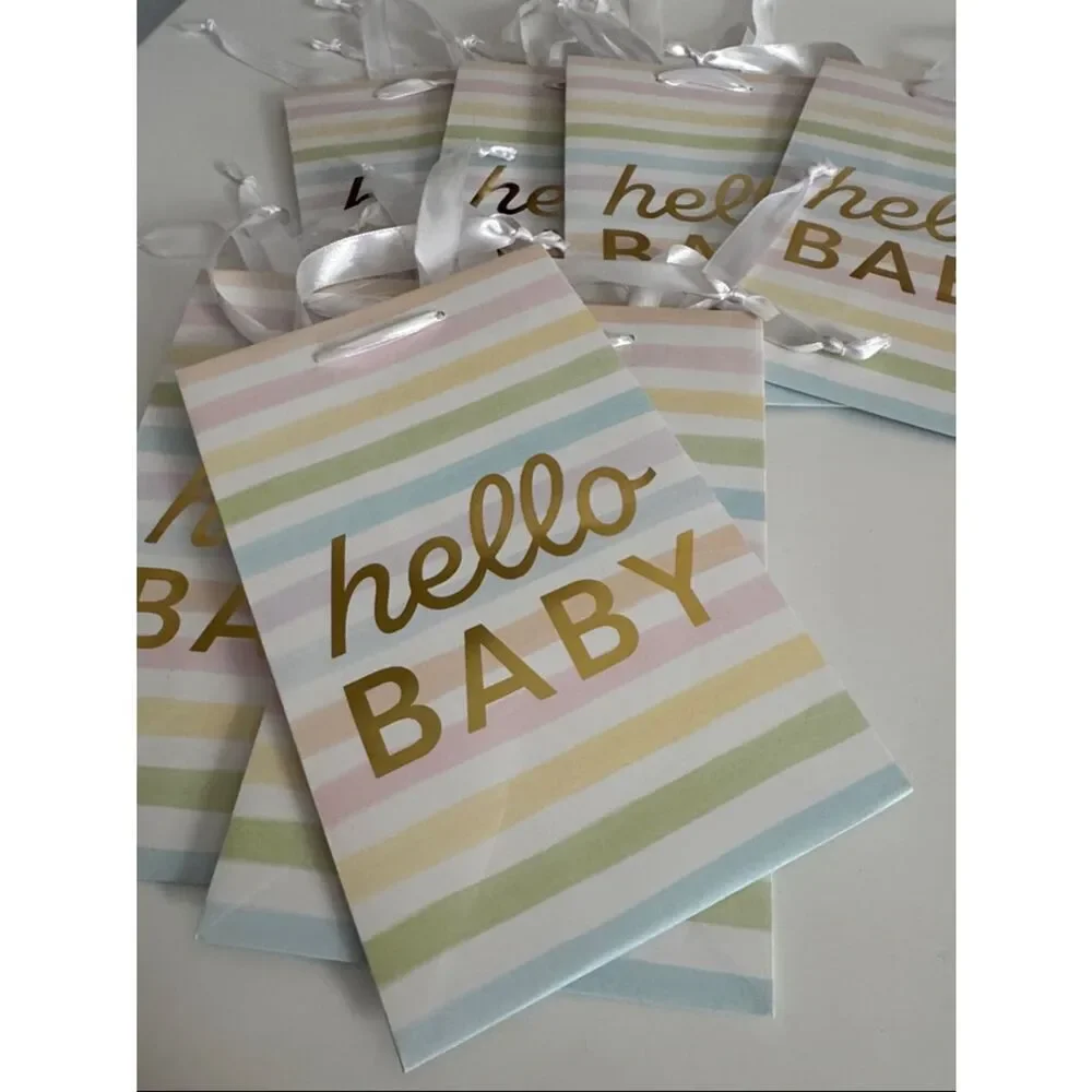 Spritz Pastel Striped Gift Bags with Gold Foil 